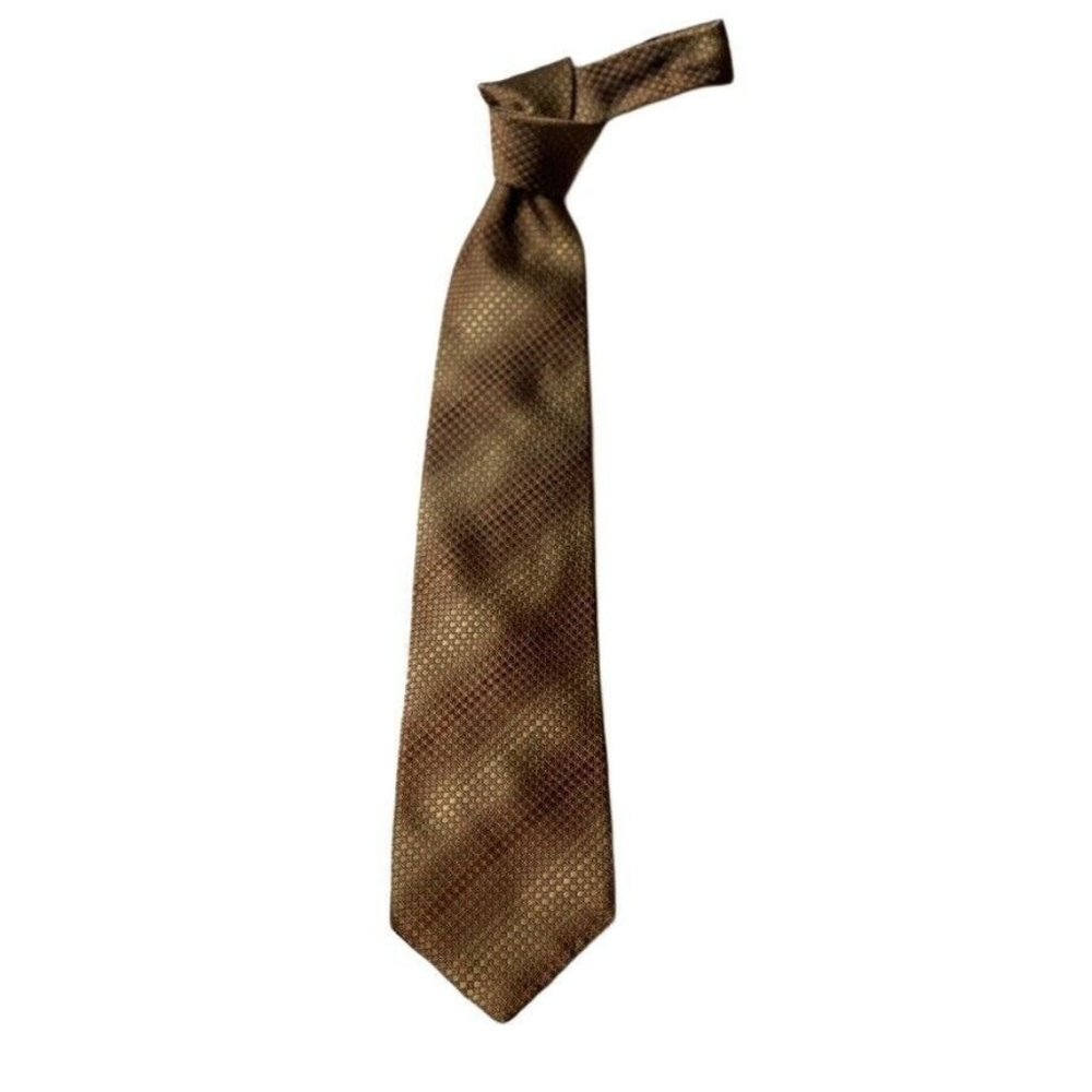 KENNETH COLE New York Mens Necktie Hand Made Brown Silk Diamond Pattern 59"x3.5"